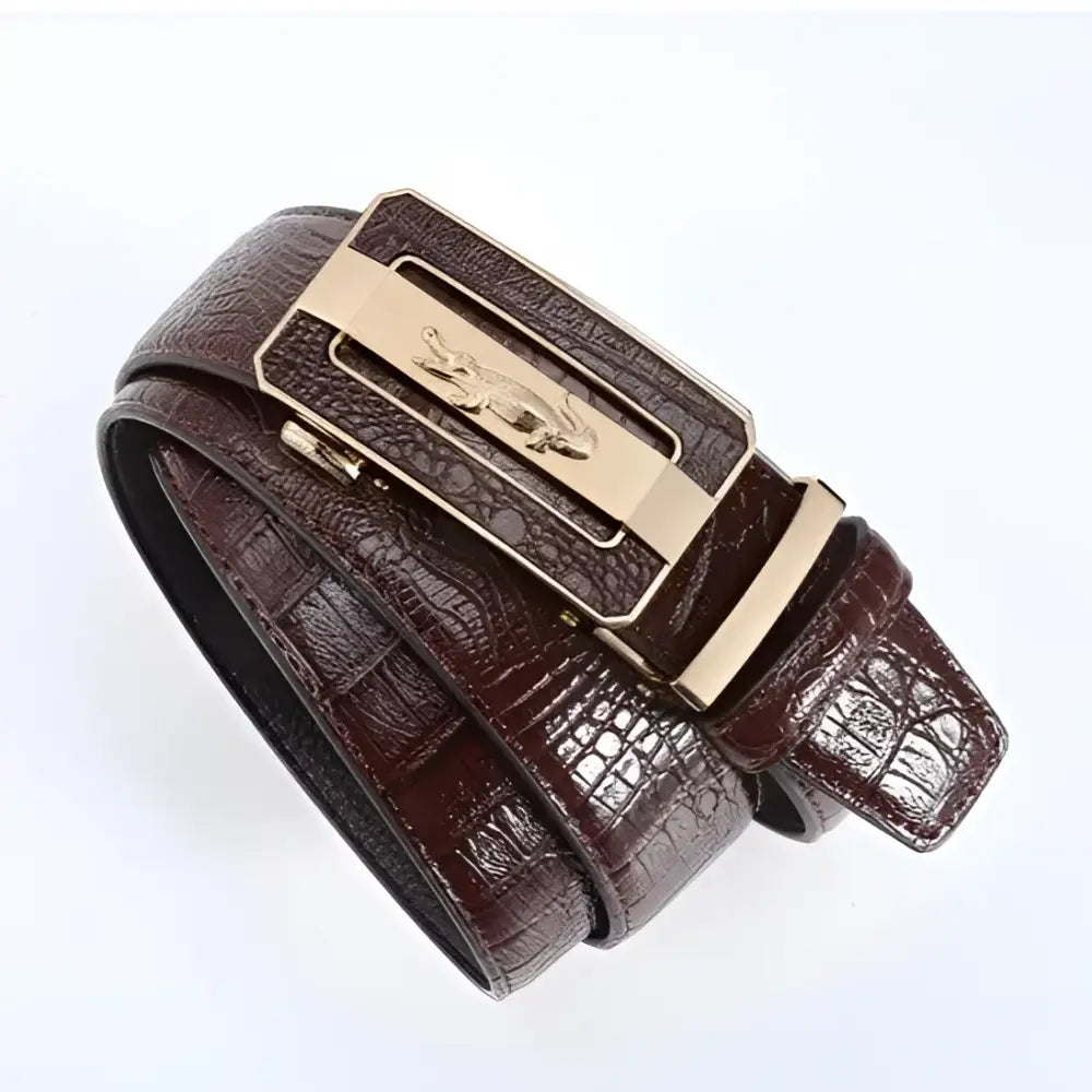 Tahir Belt with crocodile leather and gold buckle featuring crocodile pattern design
