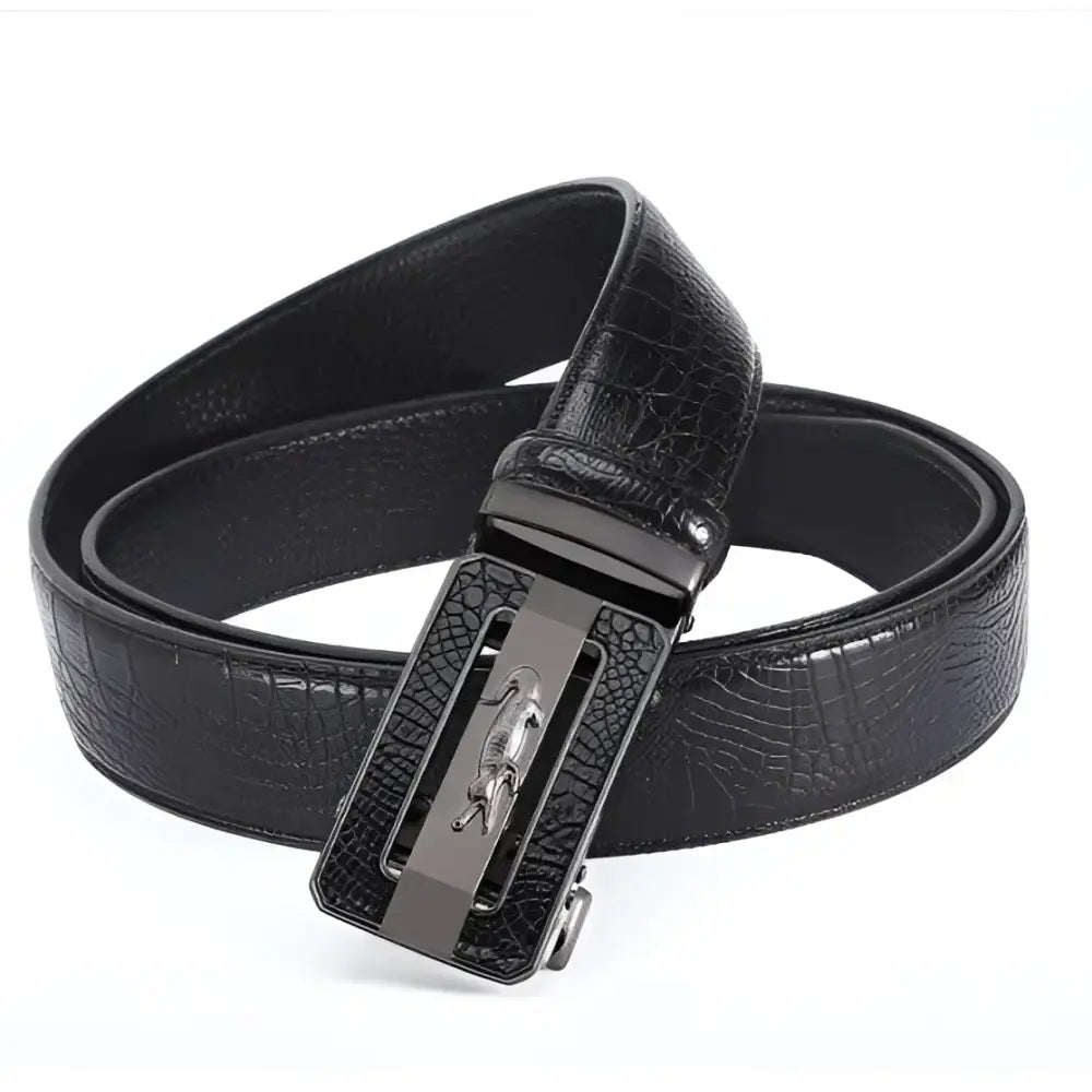 Tahir Belt with crocodile leather and Jaguar buckle design for luxury style footwear