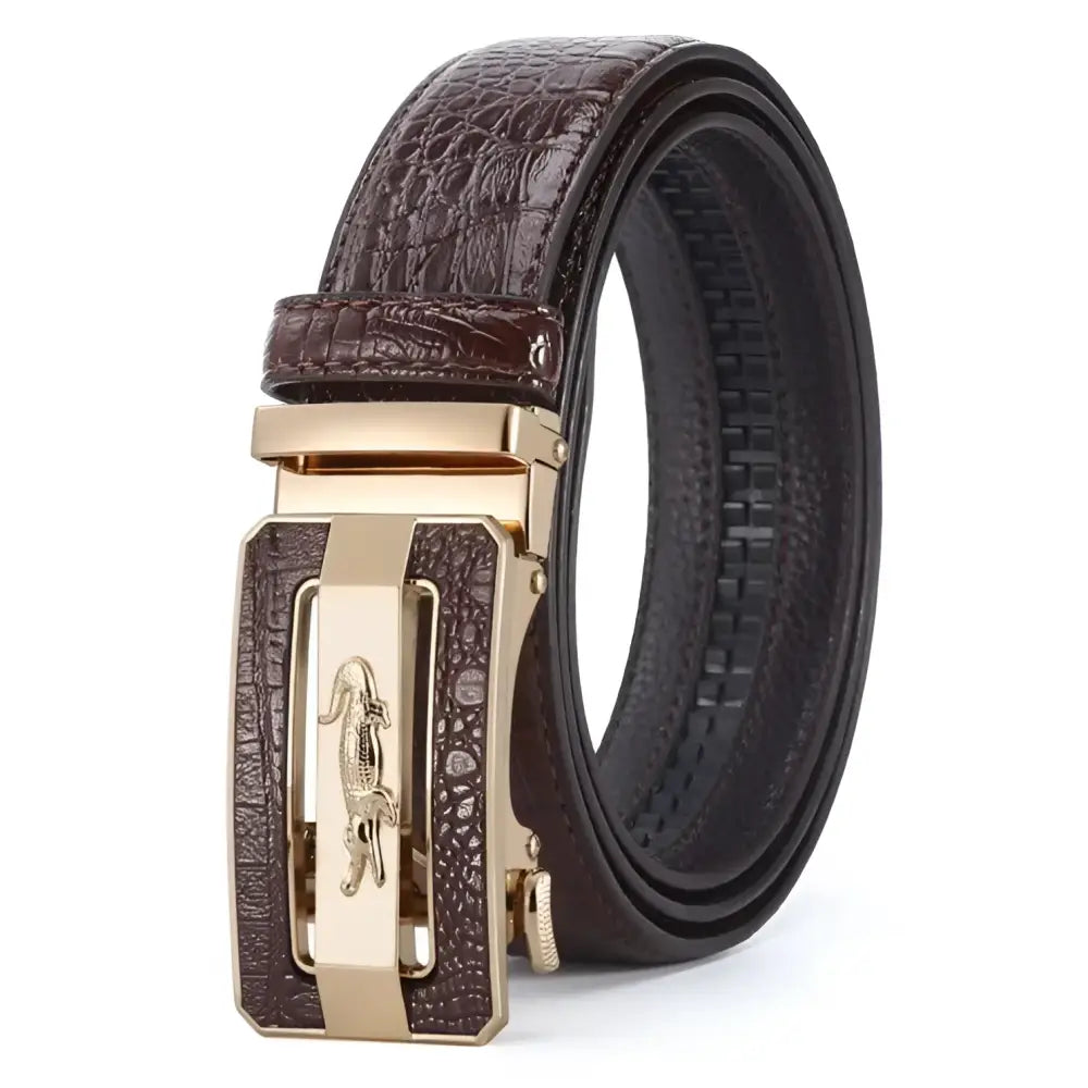 Tahir Belt with Crocodile Leather and Gold Buckle for stylish men’s accessories