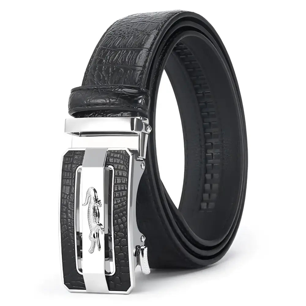 Tahir Belt with crocodile leather and silver buckle featuring crocodile pattern design