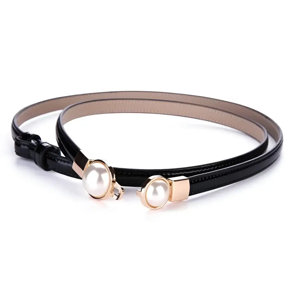 Women’s slim leather belt with pearl accents in mint and colorful styles for women