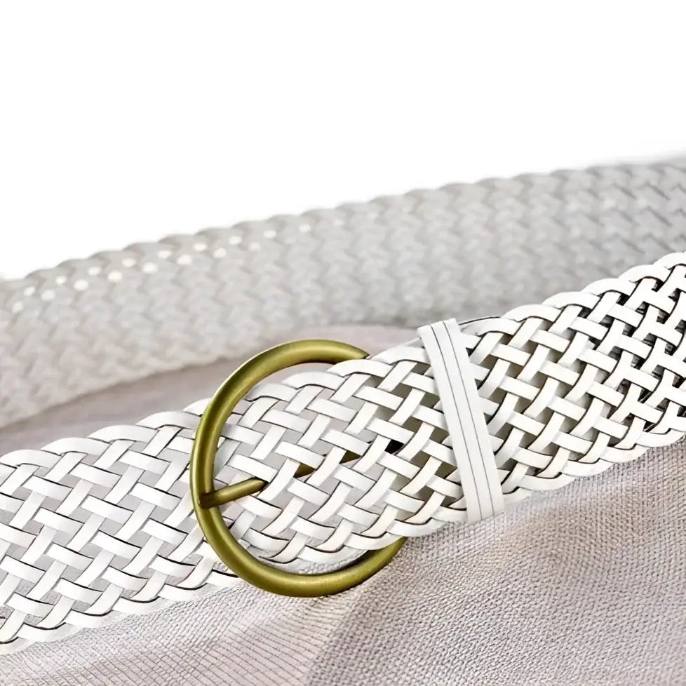 Woven leather belt with brass buckle for elegant style in a premium leather belt design