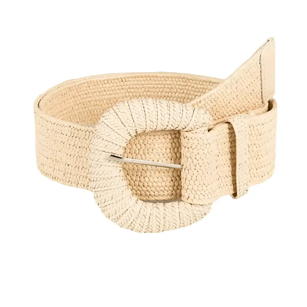Woven Raffia Belt with Round Buckle from Woven Straw Belts with Oval or Square Buckles