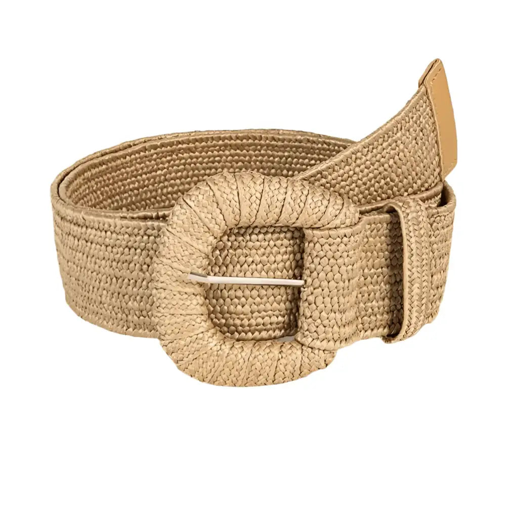 Woven Raffia Belt with Round Buckle from Woven Straw Belts with Oval or Square Buckles