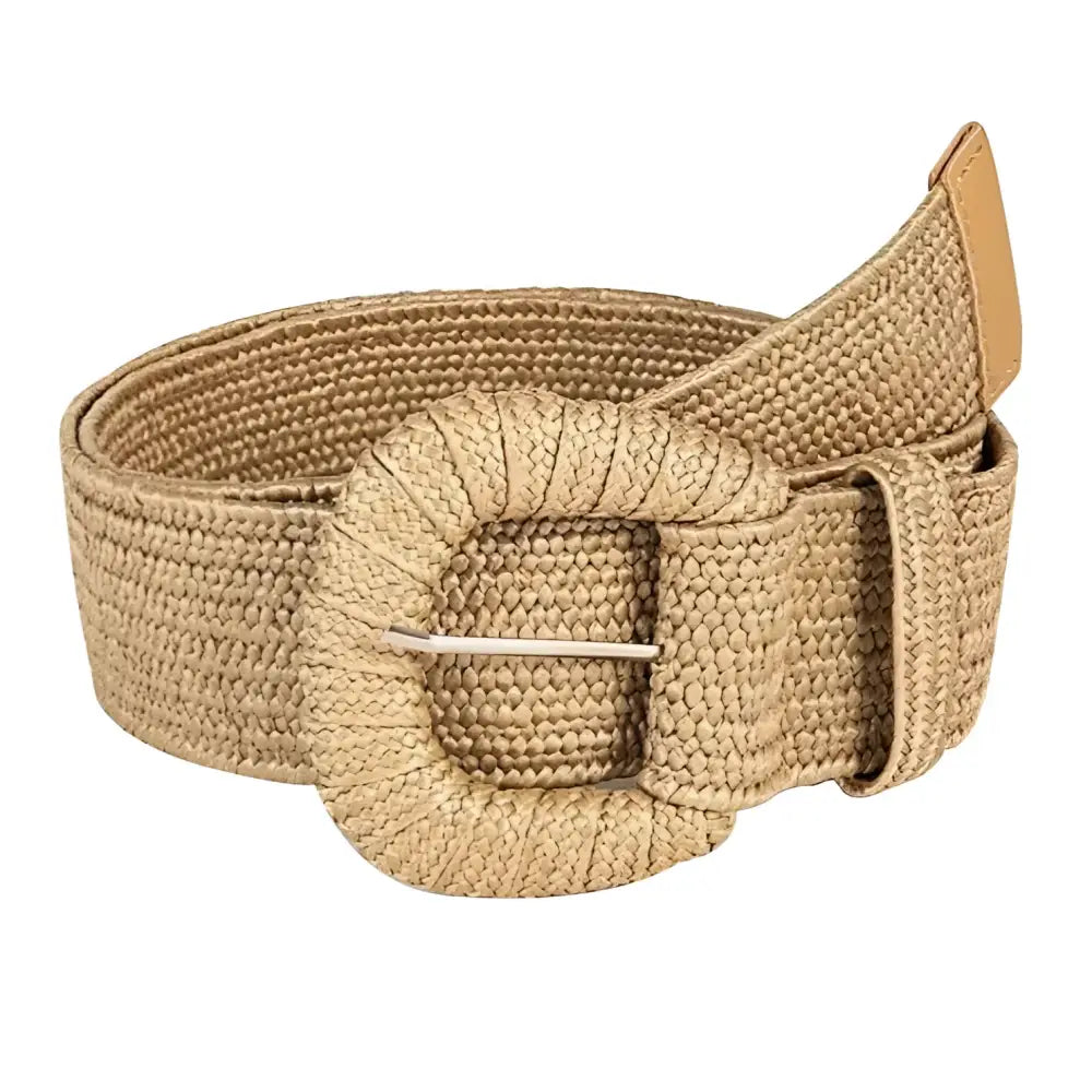 Woven straw belt featuring a square buckle from Woven Straw Belts with Oval or Square Buckles