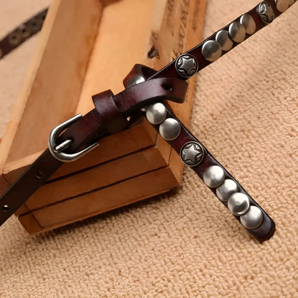 Alpui Women’s Leather Studded Belt display highlighting women’s leather belt collection