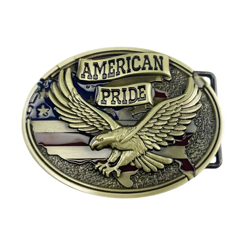 American Pride Oval Belt Buckle featuring an eagle and American flag design