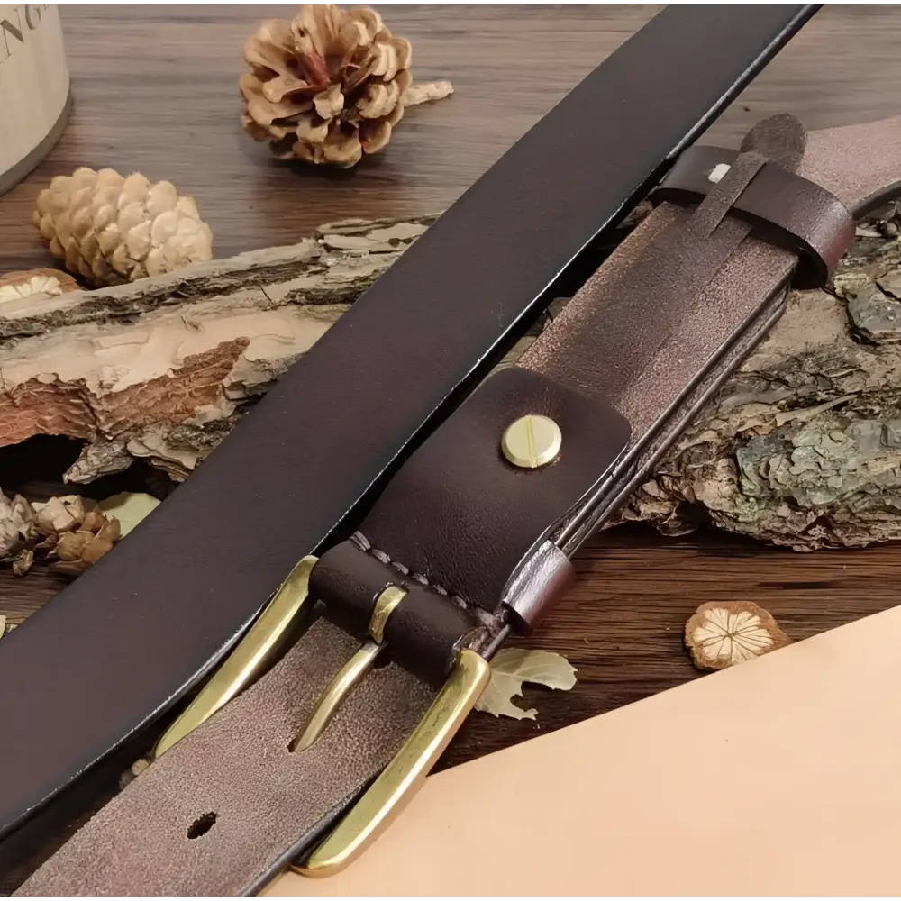 Brown Araziia Leather Belt with Brass Buckle showing quality leather belt craftsmanship
