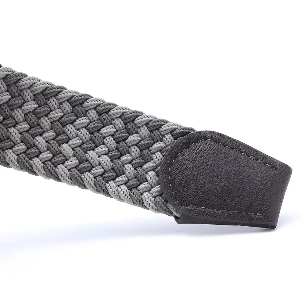 Braided gray elastic belt with leather end accents from Assorted Braided Elastic Belts