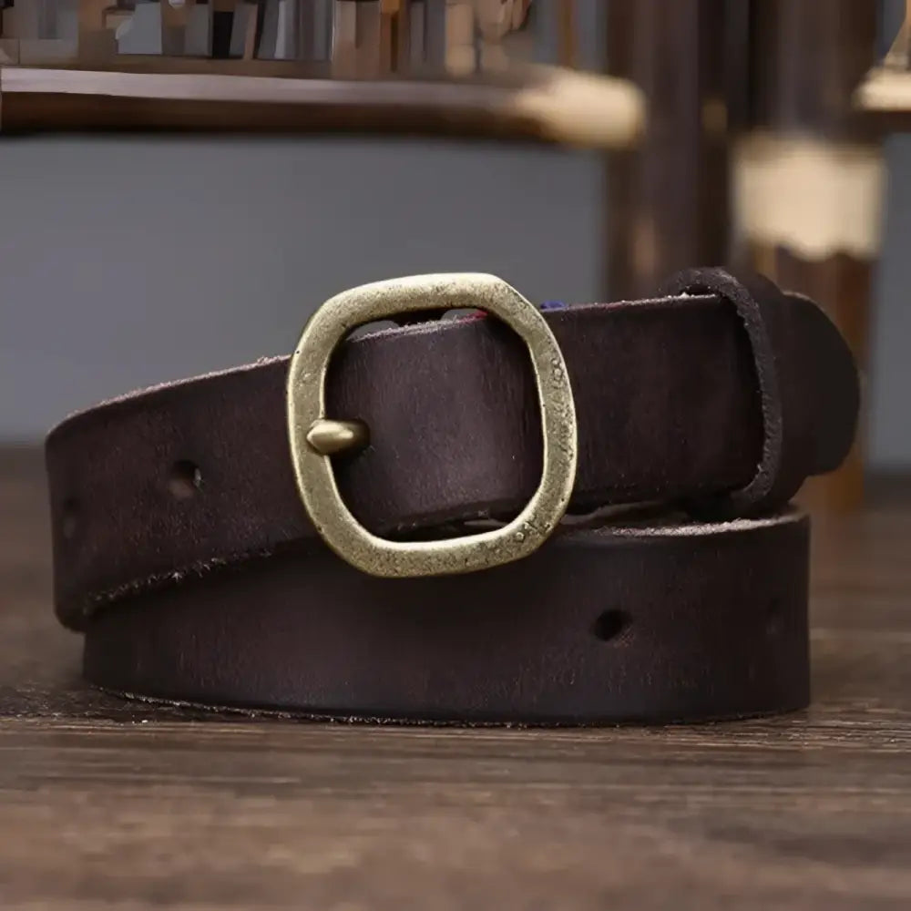 Brown leather belt with brass buckle from the Assorted Green Leather Belts with Brass Buckles collection