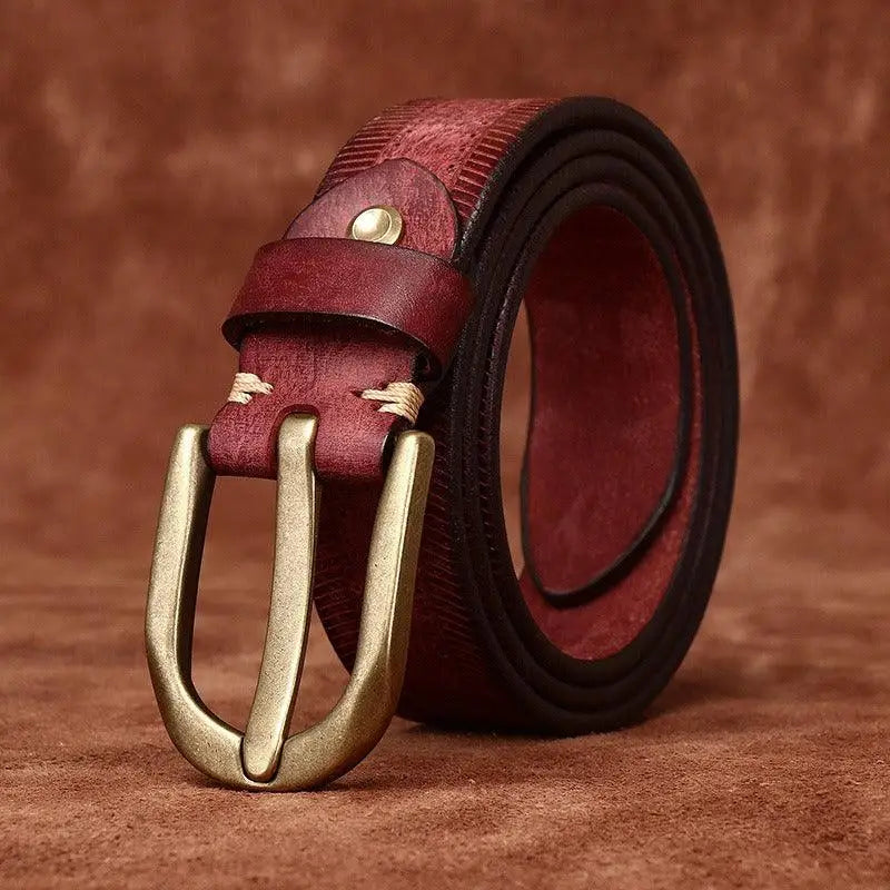 Burgundy leather belt with brass buckle from Assorted Leather Belts collection
