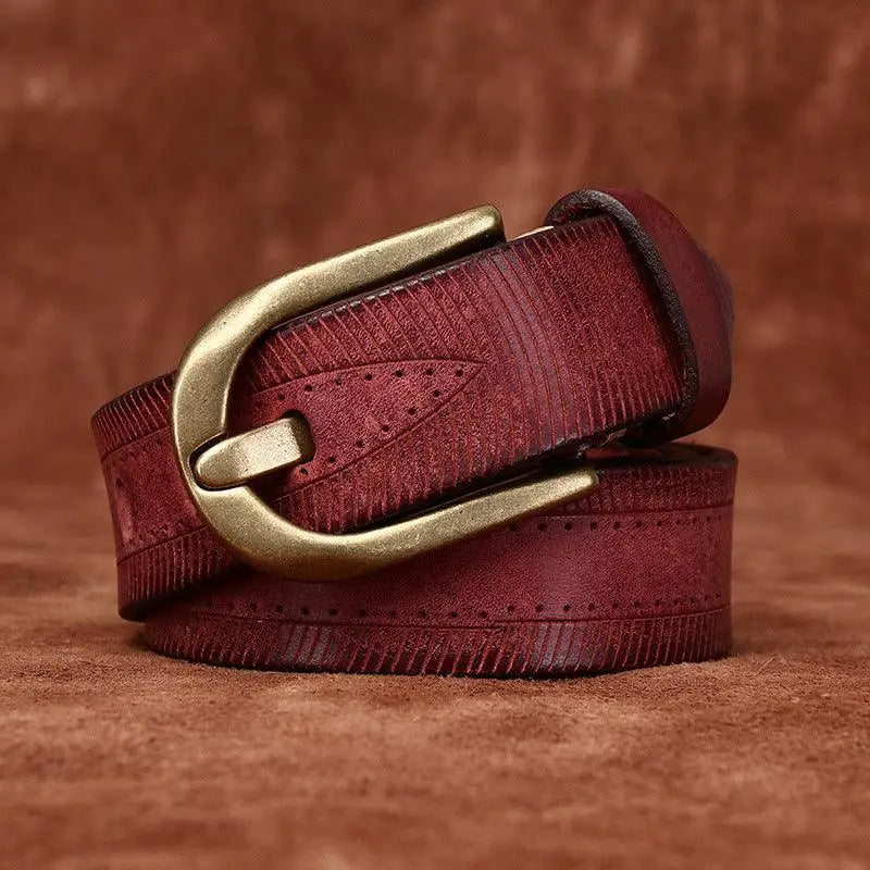 Maroon leather belt with a brass buckle from Assorted Leather Belts collection