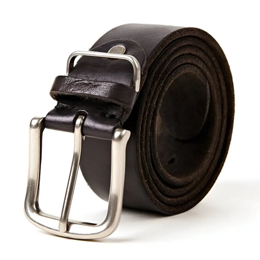 Rolled black leather belt with silver buckle from Assorted Leather Belts collection