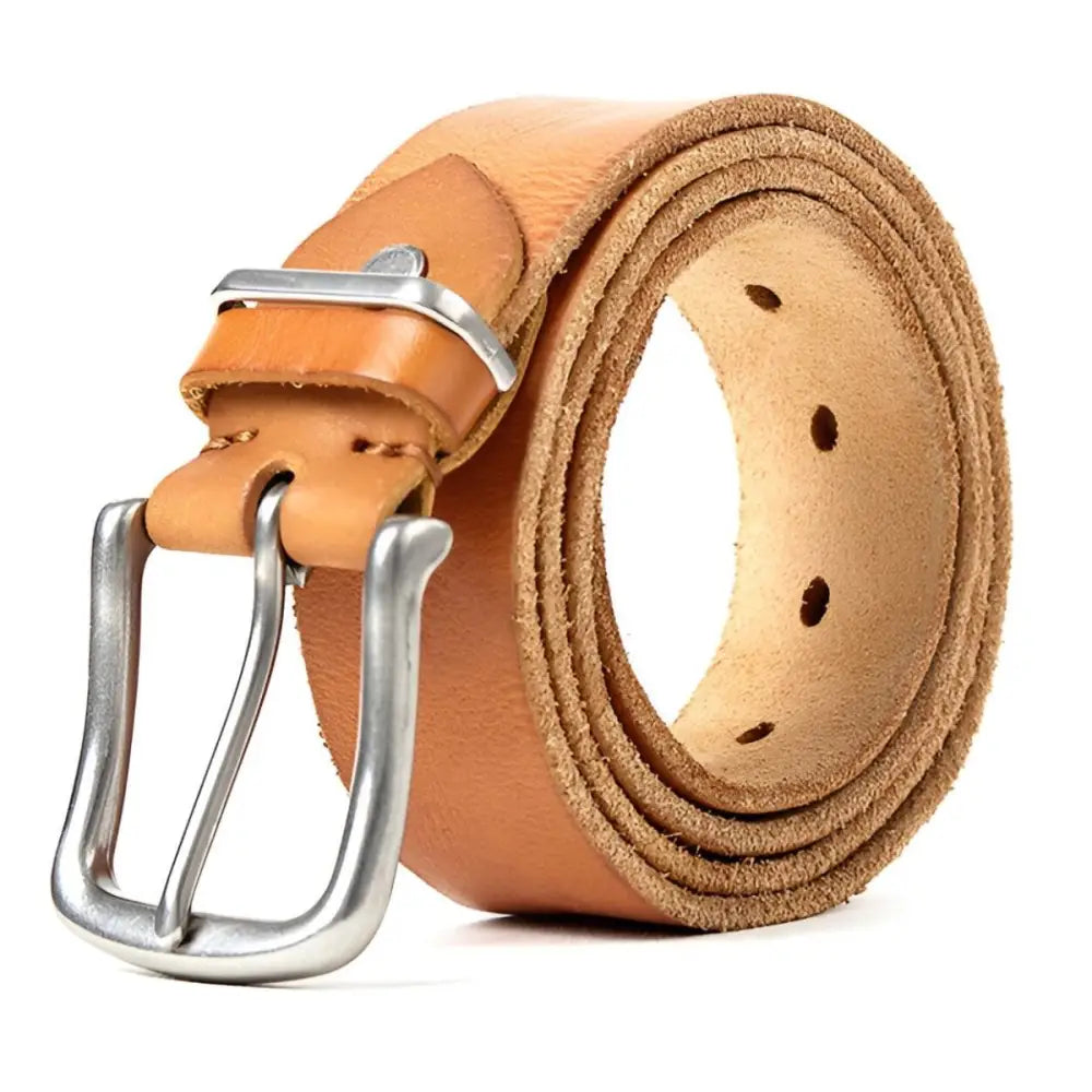 Tan leather belt with silver buckle from Assorted Leather Belts for Men and Women