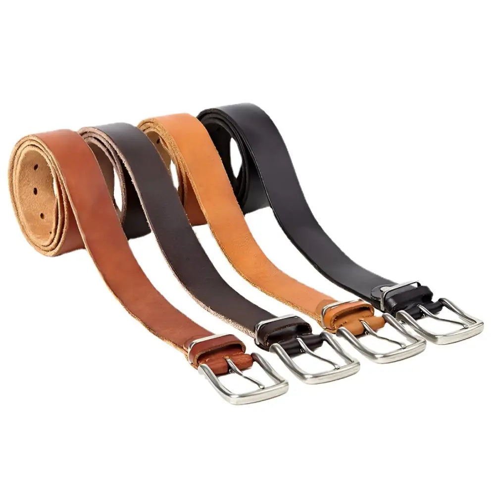 Assorted leather belts with metal buckles for Men and Women, high-quality leather belt collection