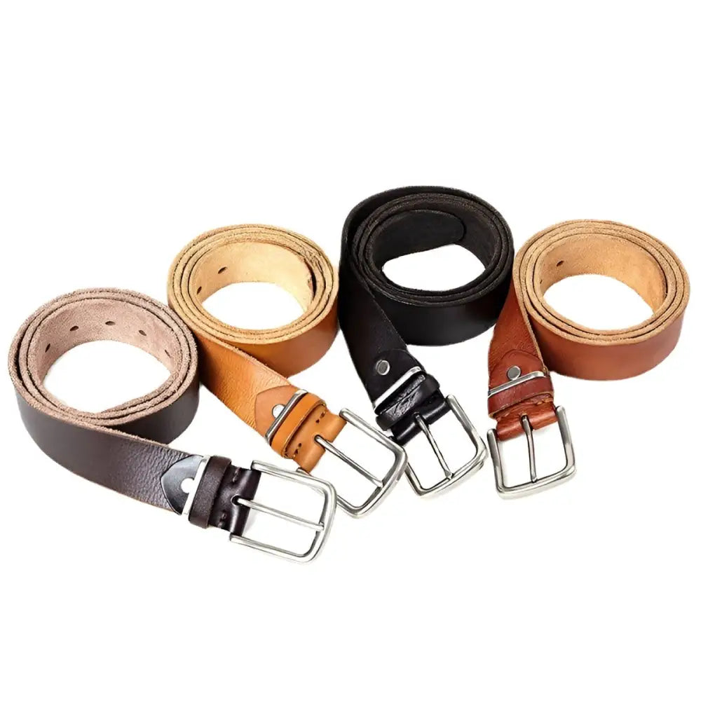Assorted leather belt collection with metal buckles suitable for men and women