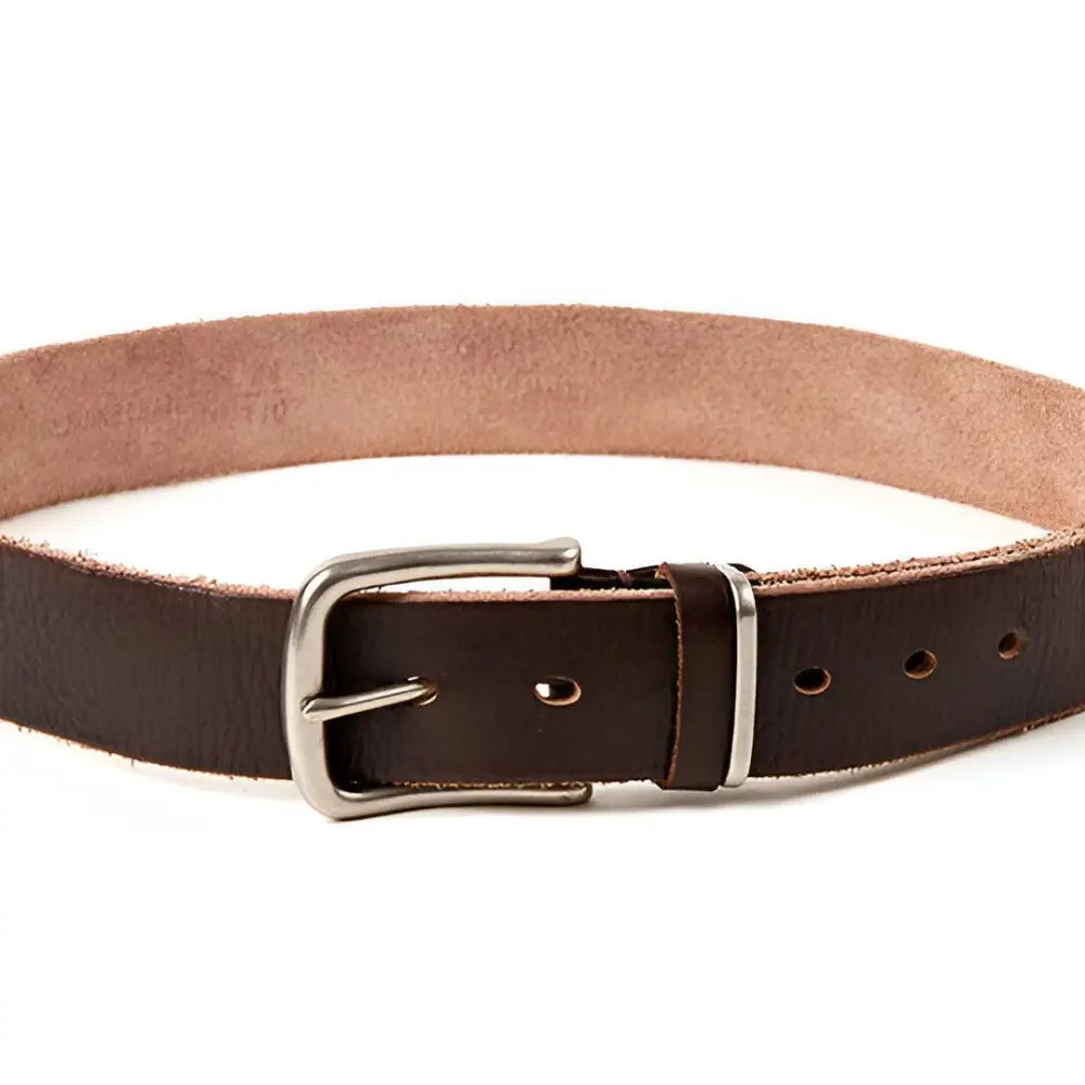 Brown leather belt with silver buckle from Assorted Leather Belts with Metal Buckles collection