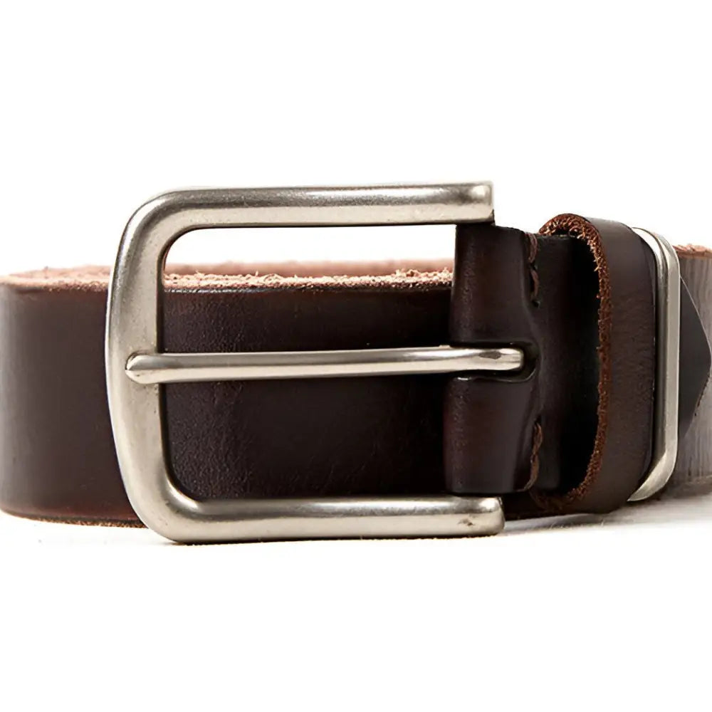 Brown leather belt with silver buckle from Assorted Leather Belts with Metal Buckles for Men and Women