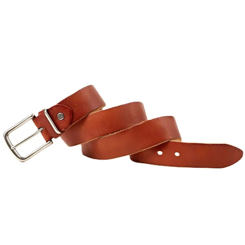 Brown leather belt with silver buckle from Assorted Leather Belts for Men and Women