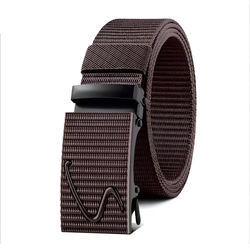 Brown woven belt with black buckle from Assorted Nylon and Canvas Web Belts in Green
