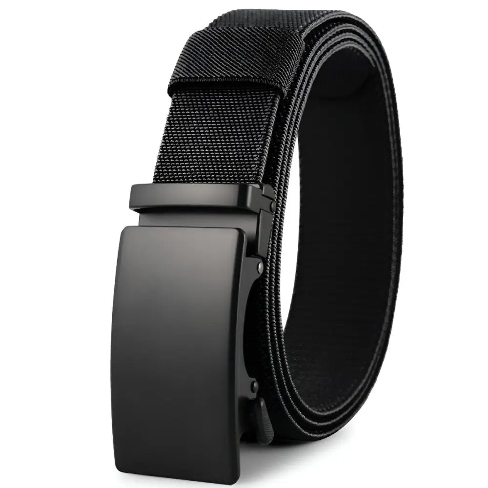 Black ratchet belt with metal buckle from Assorted Nylon and Fabric Web Belts collection
