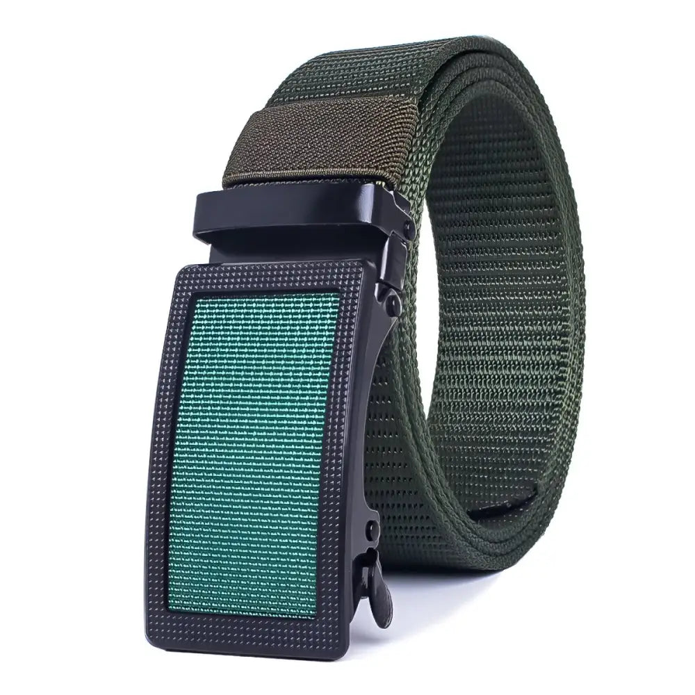 Green nylon belt with black buckle from Assorted Ratchet Belts with Automatic Buckles