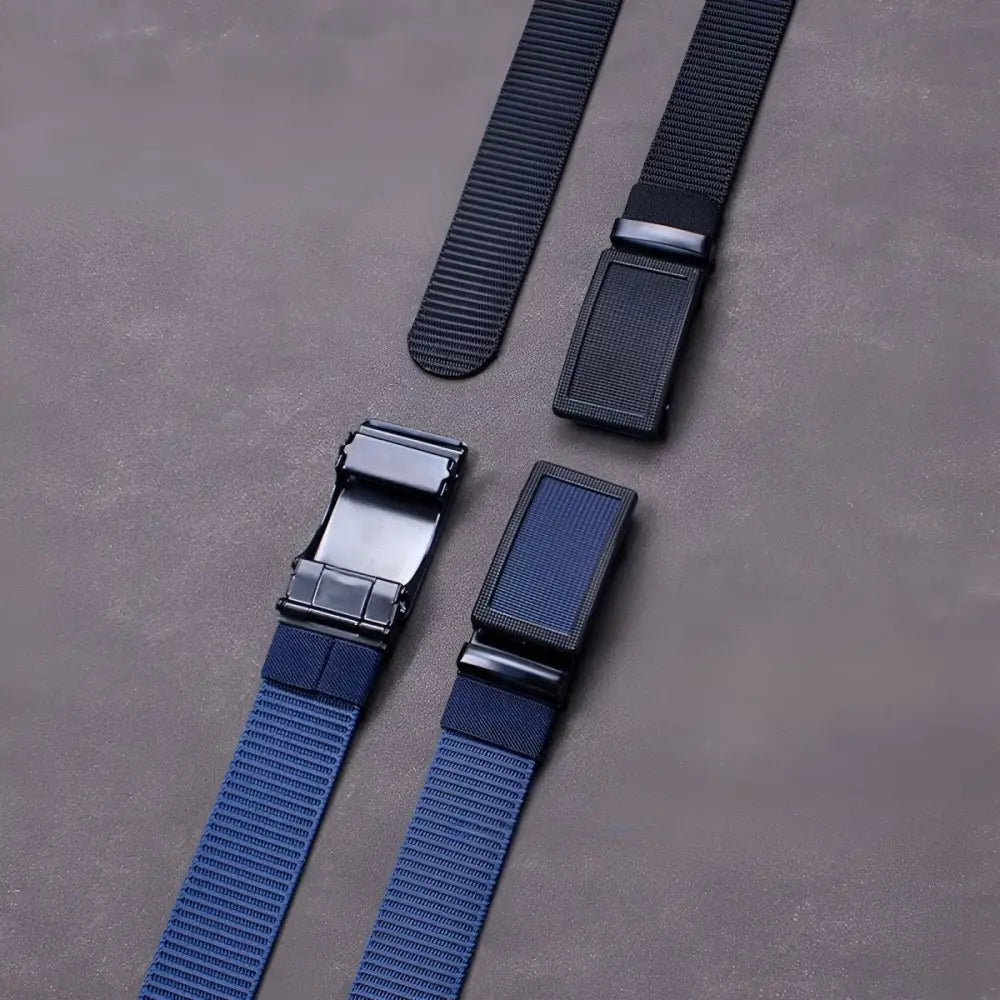 Assorted ratchet belts with automatic metal buckles in gift packaging