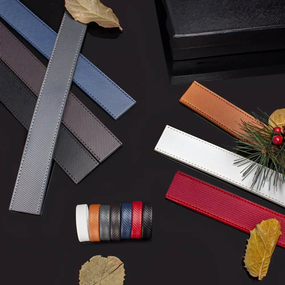 Assorted textured and colorful leather watch straps displayed for luxury accessory display