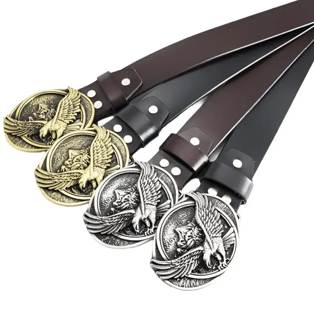Atka Leather Belt with Eagle Buckle showcasing Wild West style craftsmanship