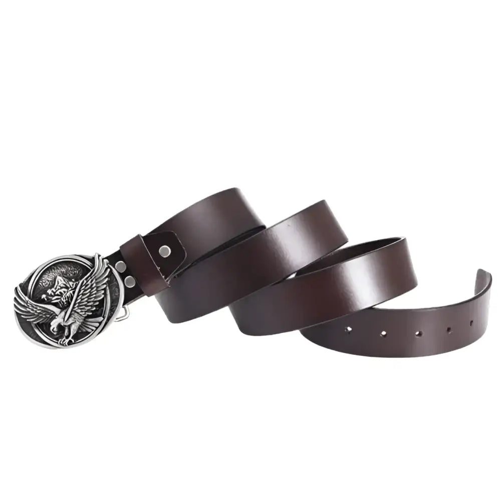Atka Leather Belt with eagle buckle showcasing wild west style craftsmanship