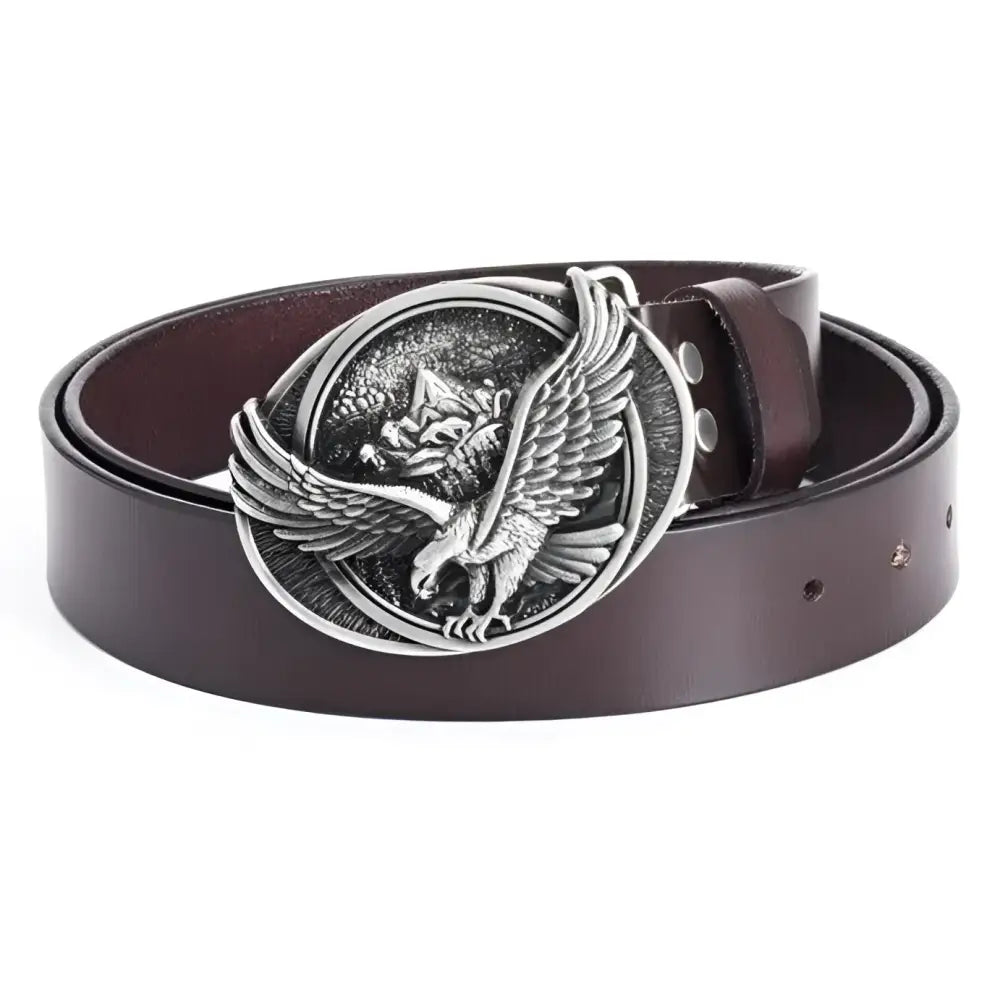 Atka Leather Belt with Eagle Buckle showcasing Wild West style design