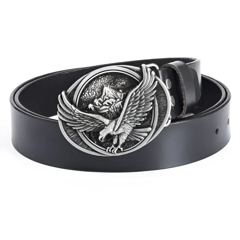 Atka Leather Belt with Eagle Buckle showcasing Wild West style and craftsmanship