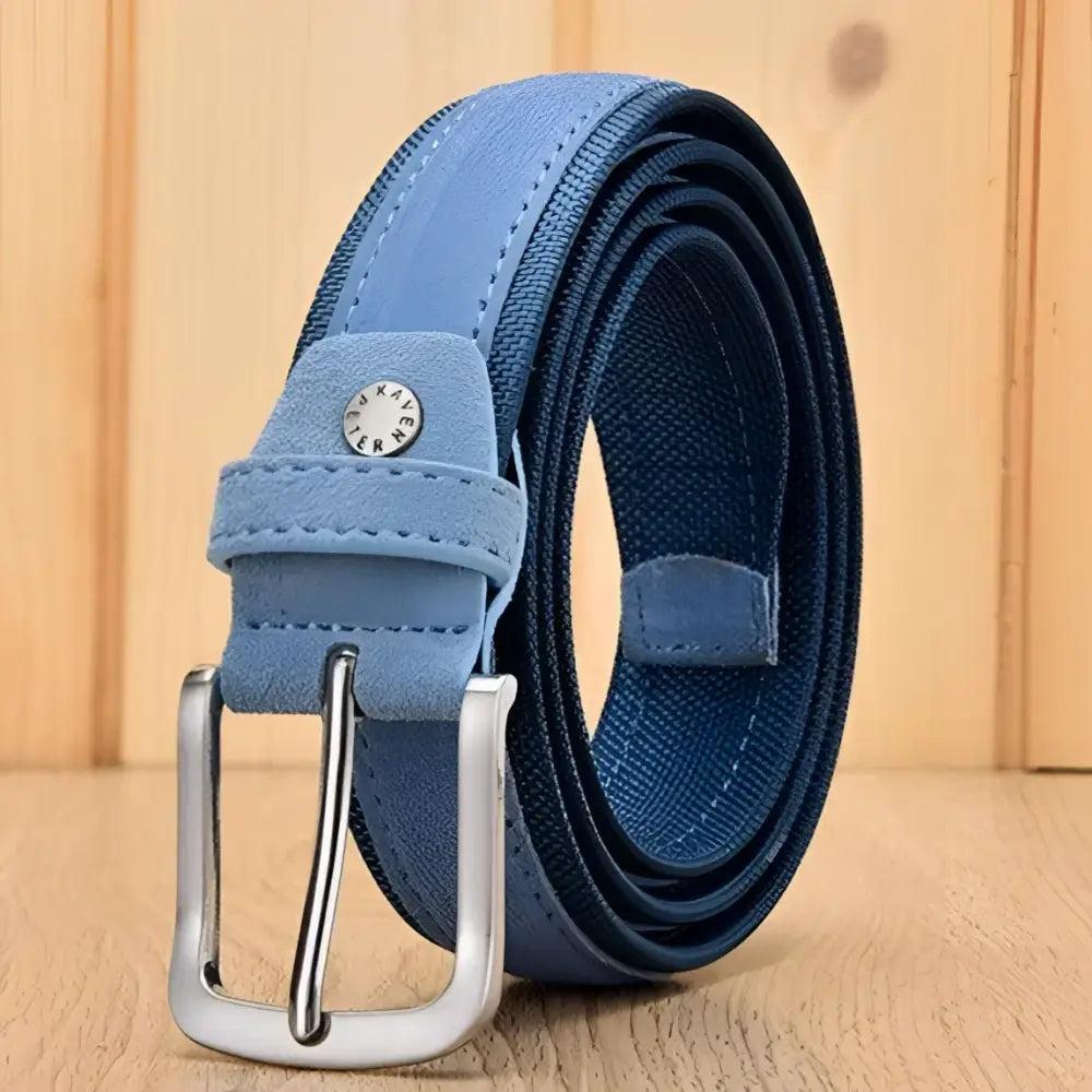 Blue suede and canvas belt with silver buckle from Babken Model Tissu pour Homme