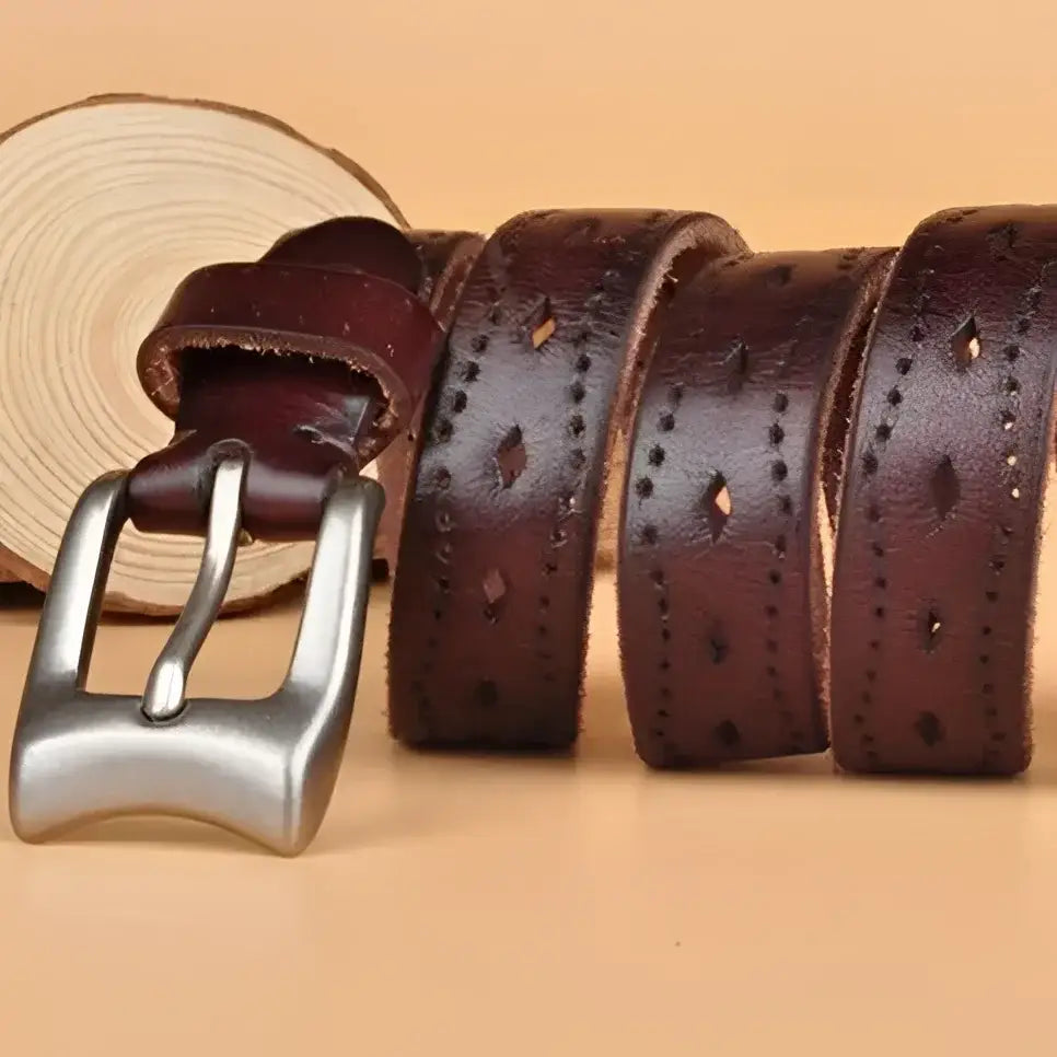Bahiti Model Brown Leather Belt with Silver Buckle for men or women