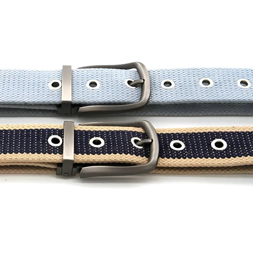 Bakaa Canvas Belt Set with Metal Buckles for Casual Style featuring two canvas belts