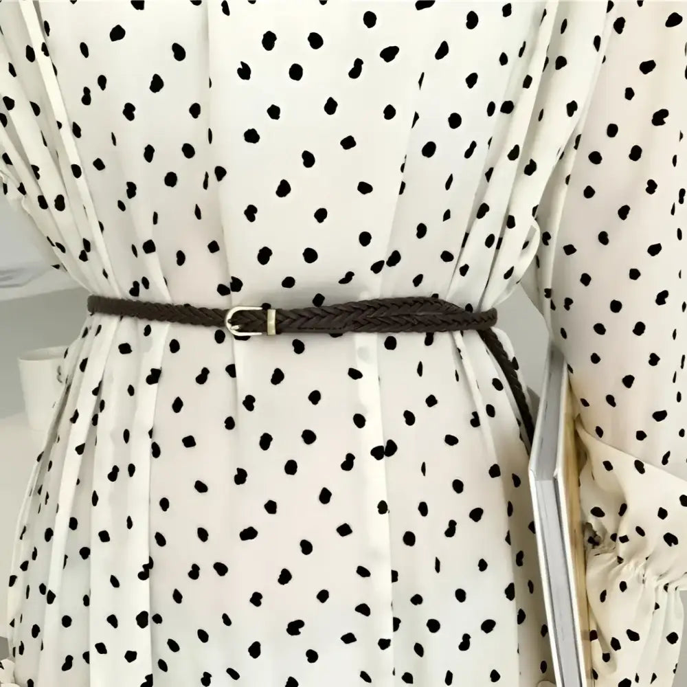 Faux leather braided brown belt with metal buckle in Beige Faux Leather Coat product