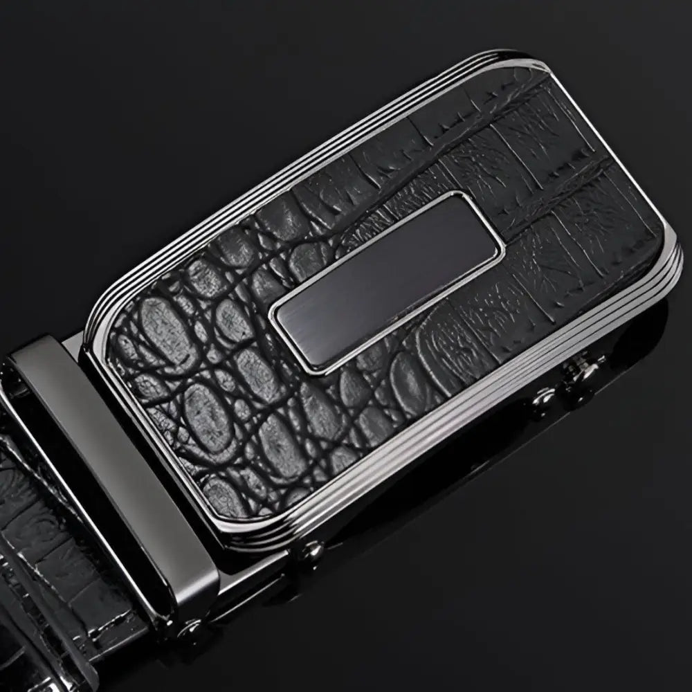 Black Crocodile Pattern Leather Belt with a Rectangular Buckle for Elegant Wear