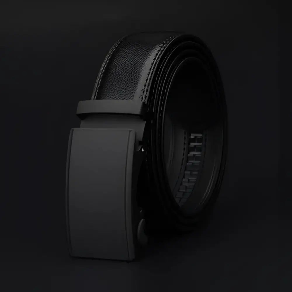 Black leather ratchet belt with automatic buckle for men’s leather from Rouben Men’s Leather