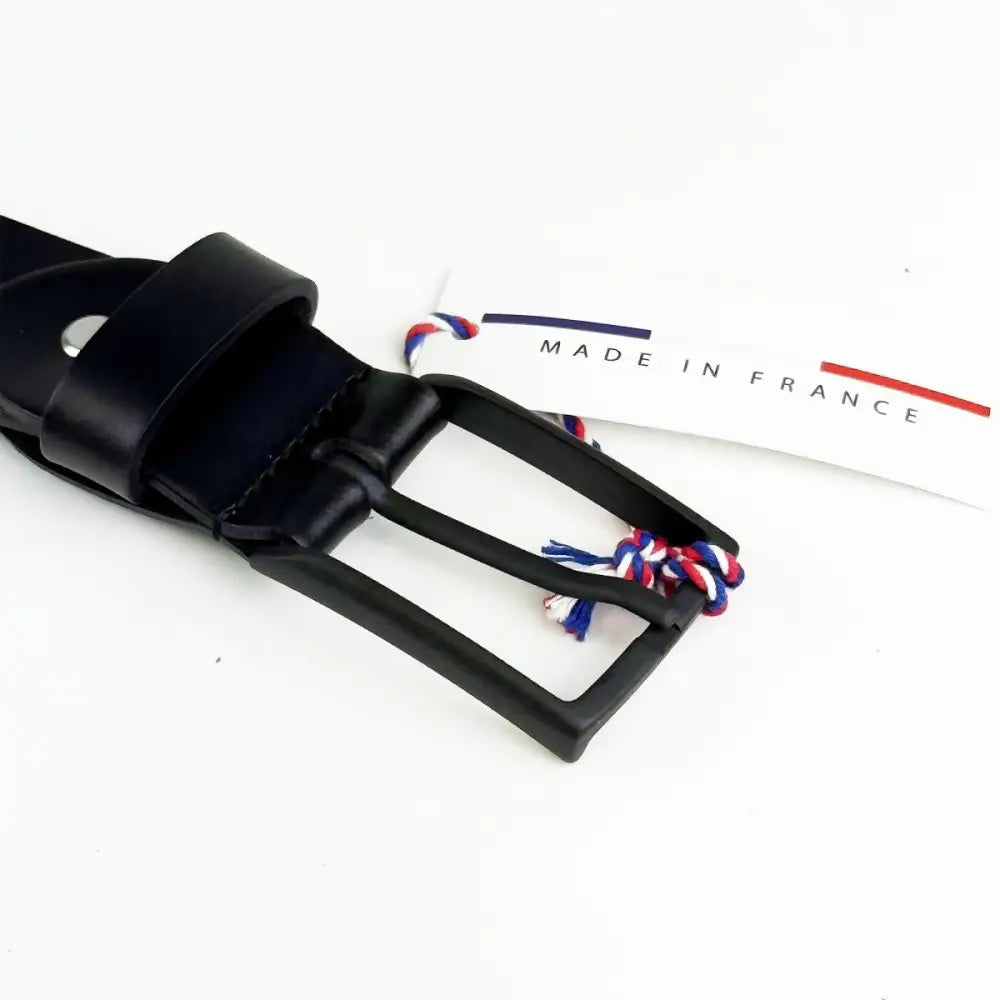 Black leather belt with red accent and metal buckle for stylish accessories