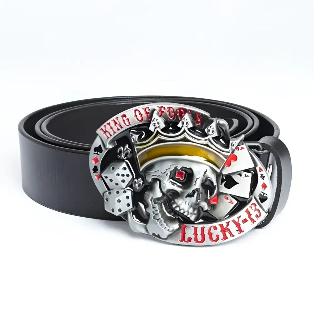 Black leather skull head belt with Bowed Skull Buckles ideal for edgy fashion style