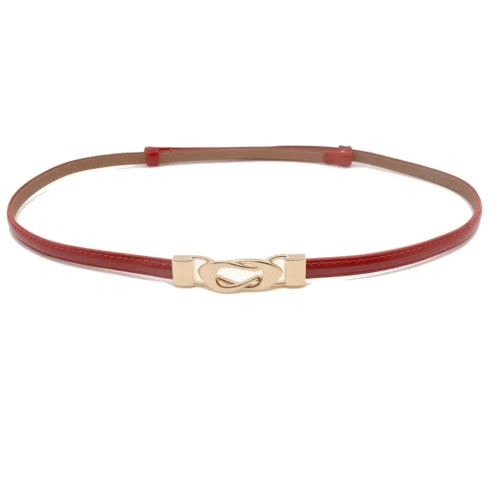 Red patent leather belt with gold buckle displayed alongside Black Patent Leather Belt with Gold Decorative Buckle