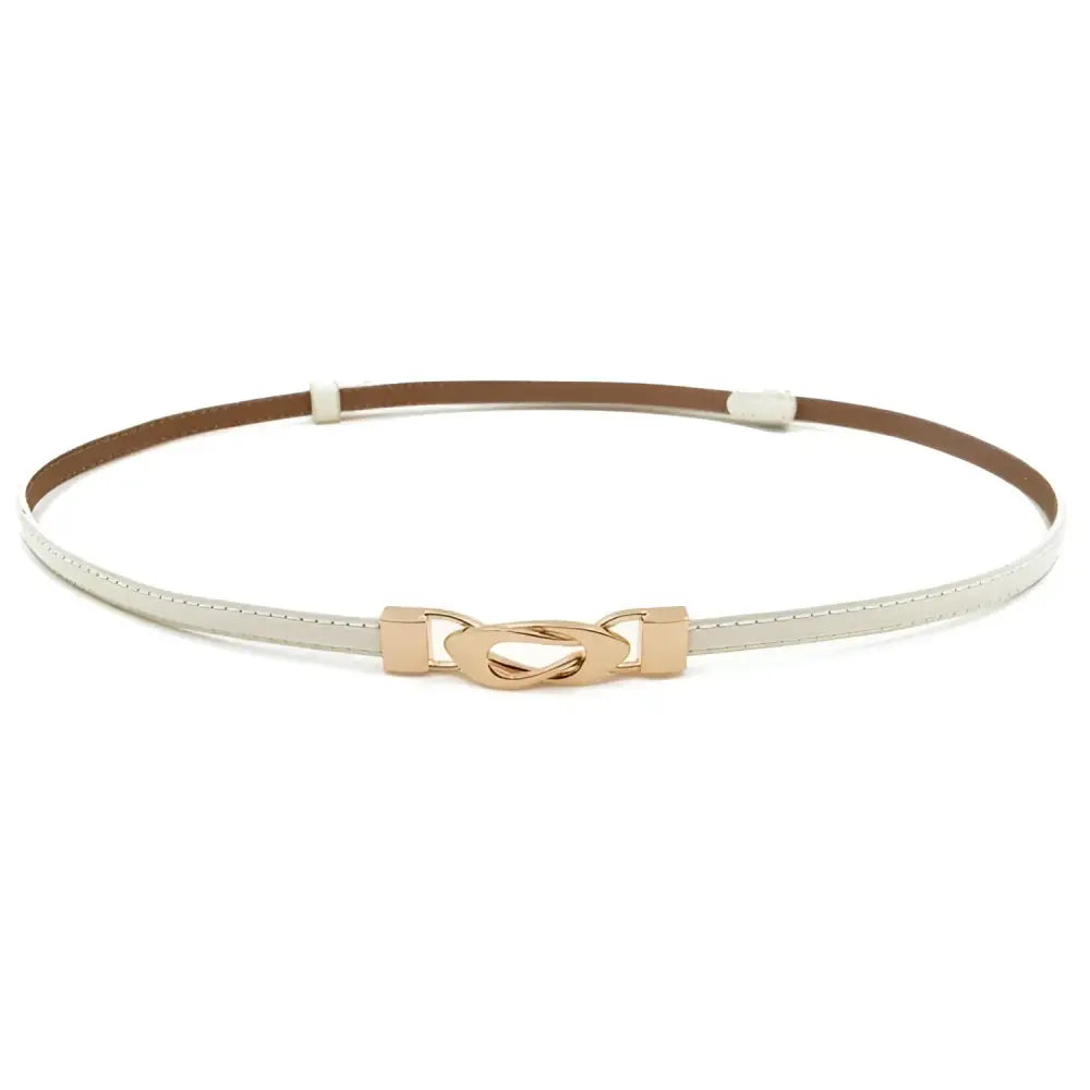 White leather belt with a gold decorative buckle from the Black Patent Leather Belt collection