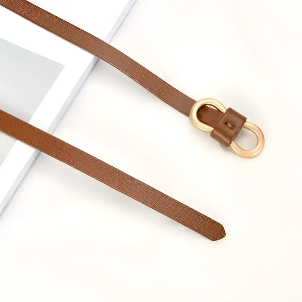 Brown leather belt with gold buckle suitable for formal and casual wear