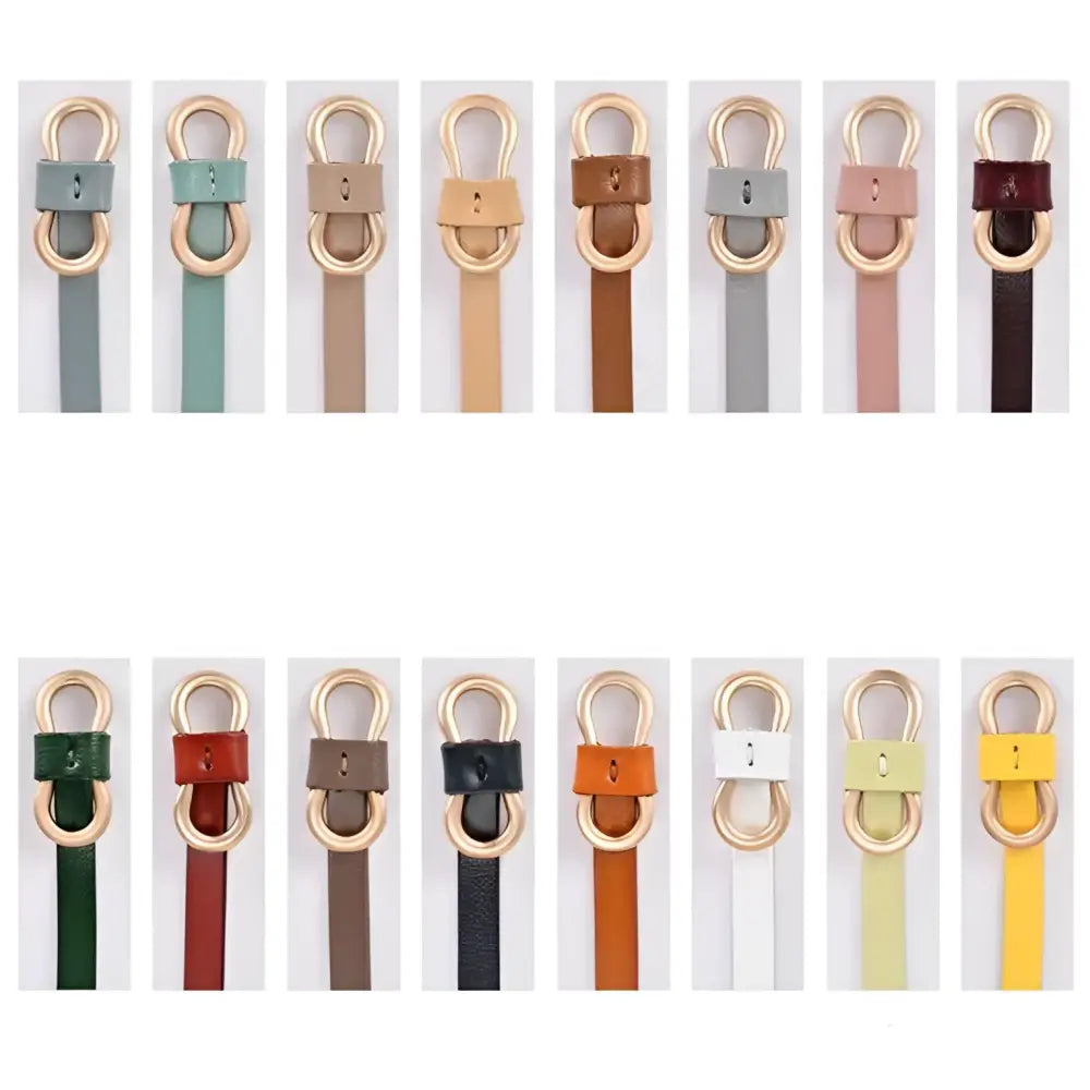 Colorful leather belts for women with gold buckles, ideal for formal and casual wear