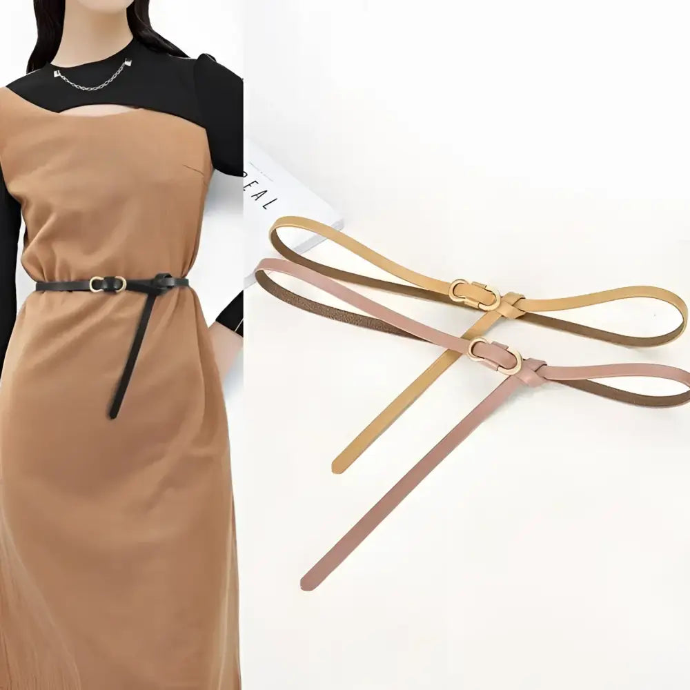 Thin leather belts featuring a blue leather belt with gold buckle for formal and casual wear