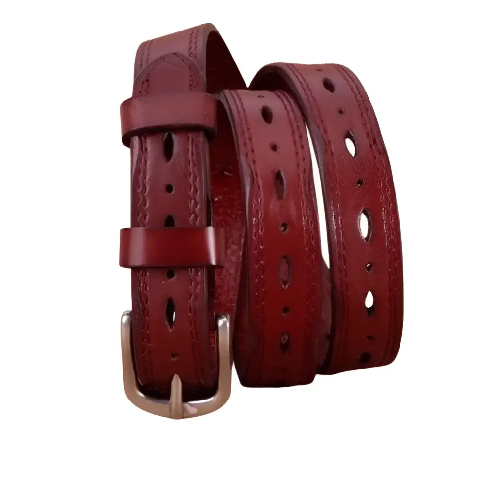 Boho Chic Leather Belt in Maroon with Silver Buckle showcasing Chic Style accessories