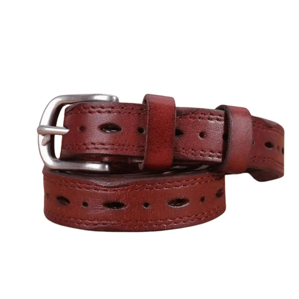 Boho Chic Leather Belt with Silver Buckle in Burgundy for Boho Chic Style