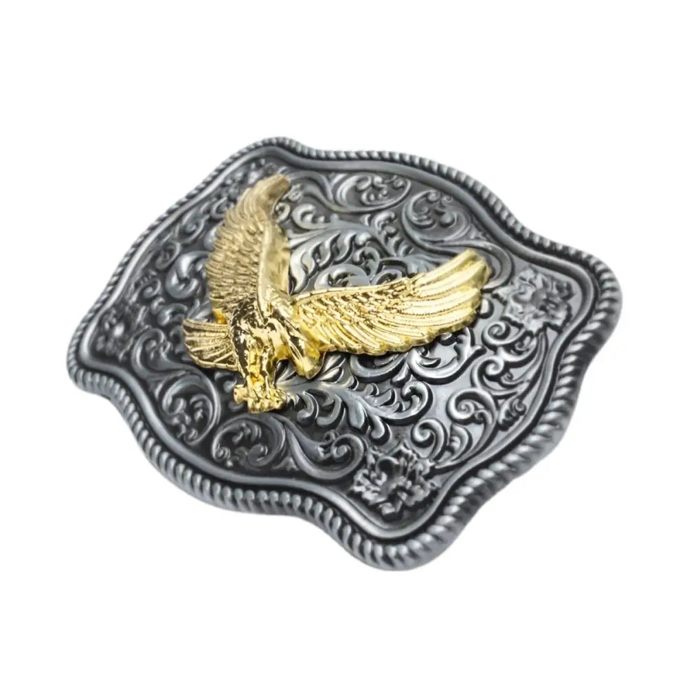 Ornate Golden Eagle Belt Buckle showcasing intricate silver and gold detailing
