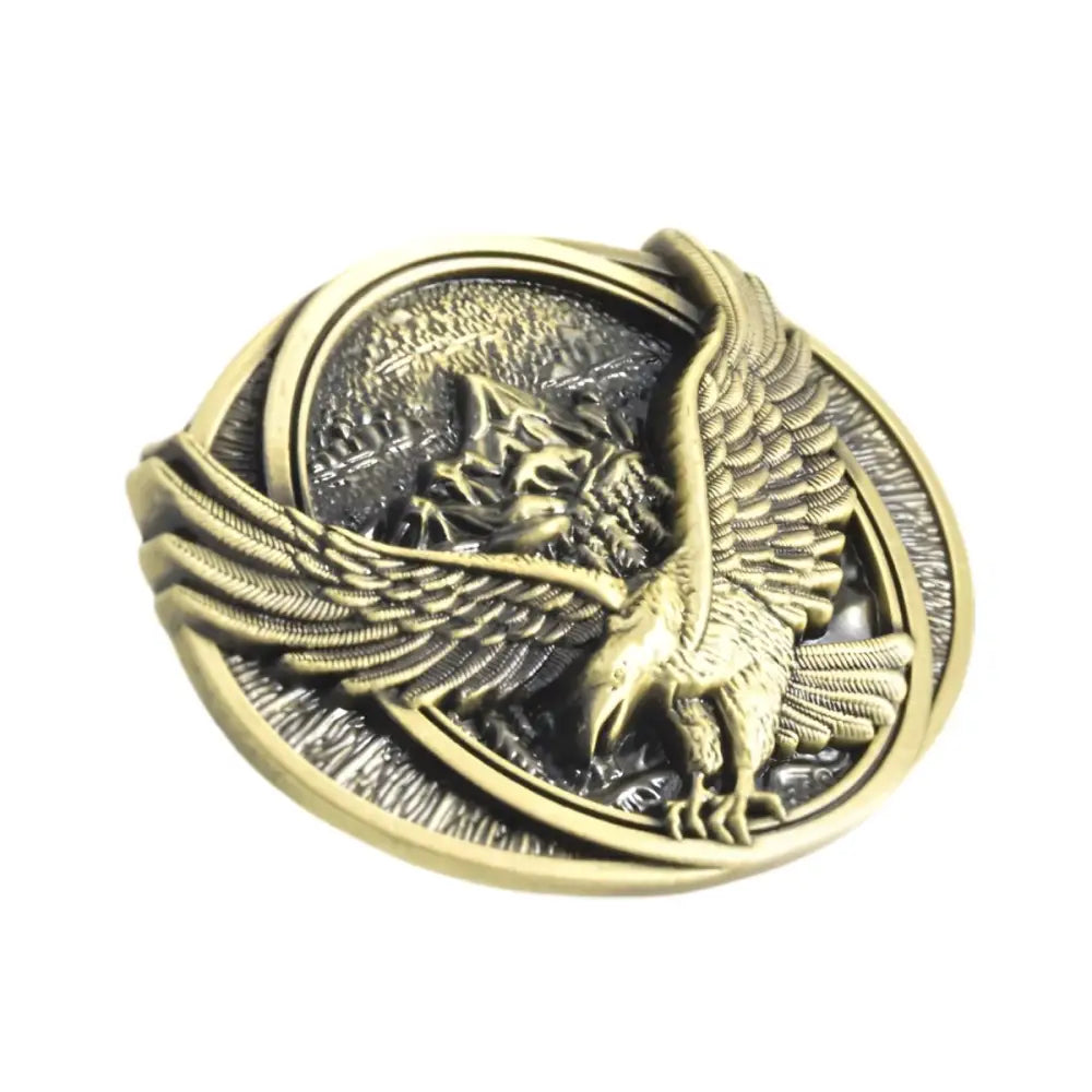 Ornate bronze eagle belt buckle from Eagle-Themed Belt Buckles in Silver and Gold Colors