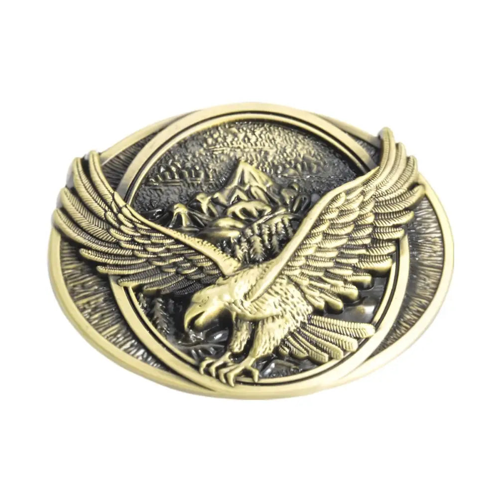 Gold-colored eagle belt buckle from Eagle-Themed Belt Buckles in Silver and Gold Colors